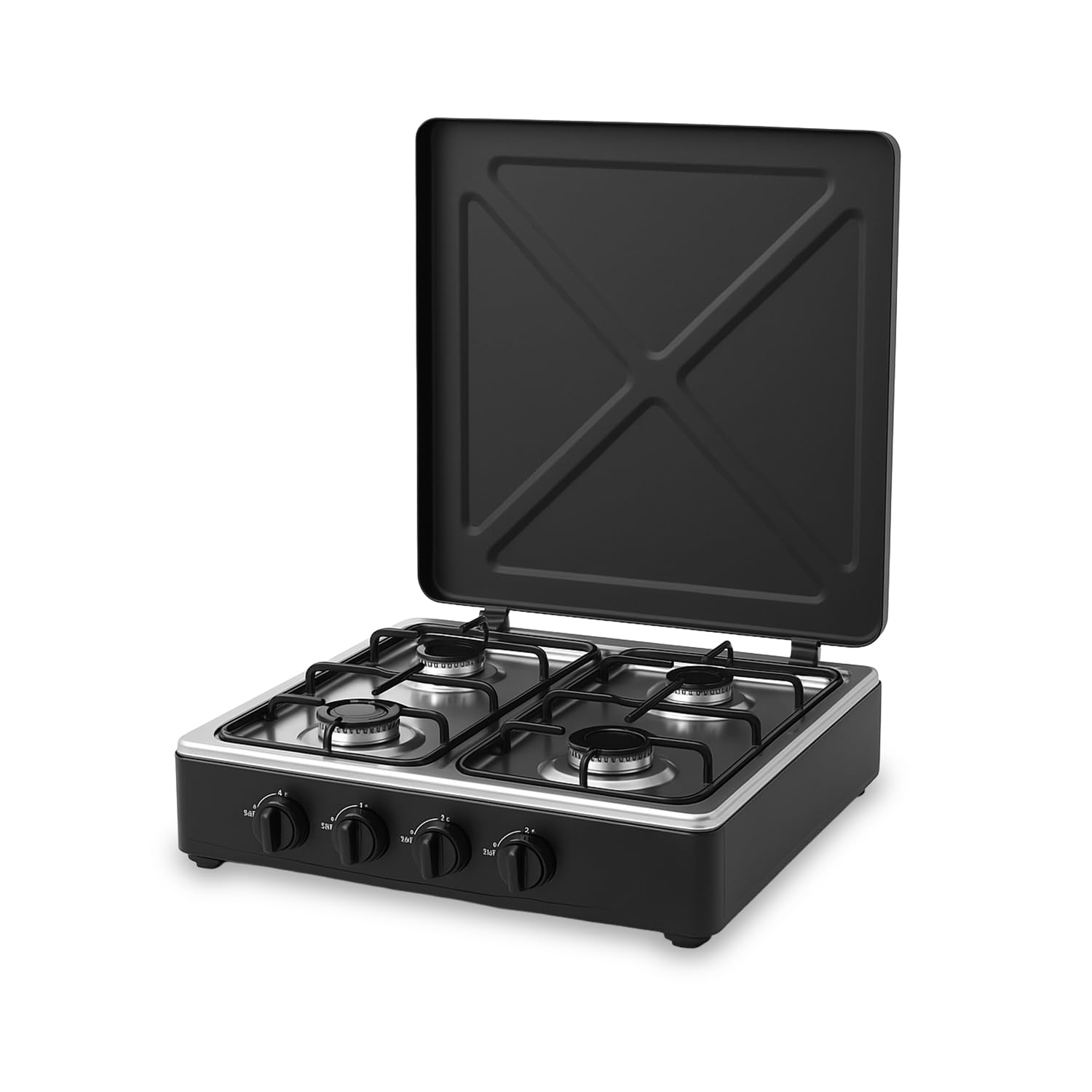 Avilia - Piano Cottura 4 Fuochi Gas Professionale con Griglia Rinforzata in Acciaio per Uso Interno ed Esterno, Facile da Usare, Ideale per Campeggio e Cucina Outdoor