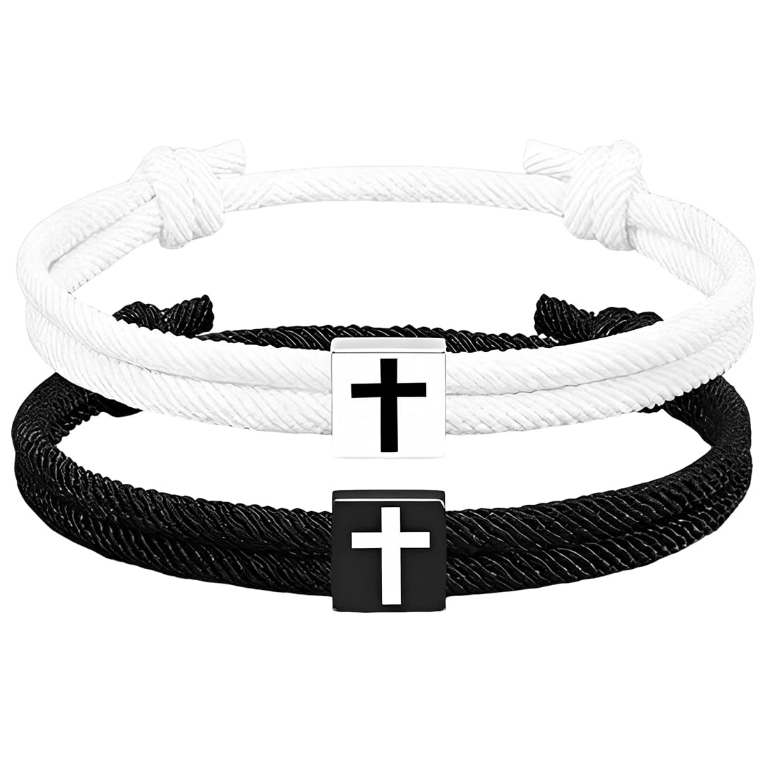 2pcs Pulseras de cuerda trenzada con cruz para parejas y pulsera con diseño de cruzs,pulseras personalizadas con cuerda trenzada,regalo personalizado paraNiños y niñas