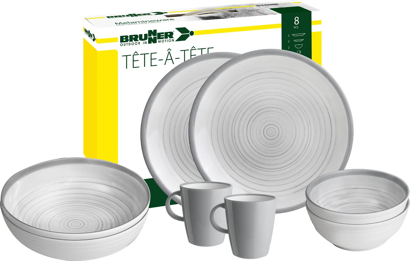 Brunner 0830143N.C4X Set Stoviglie da Campeggio per 2 Persone, Tête-À-Tête Bellagio, 8 Pezzi