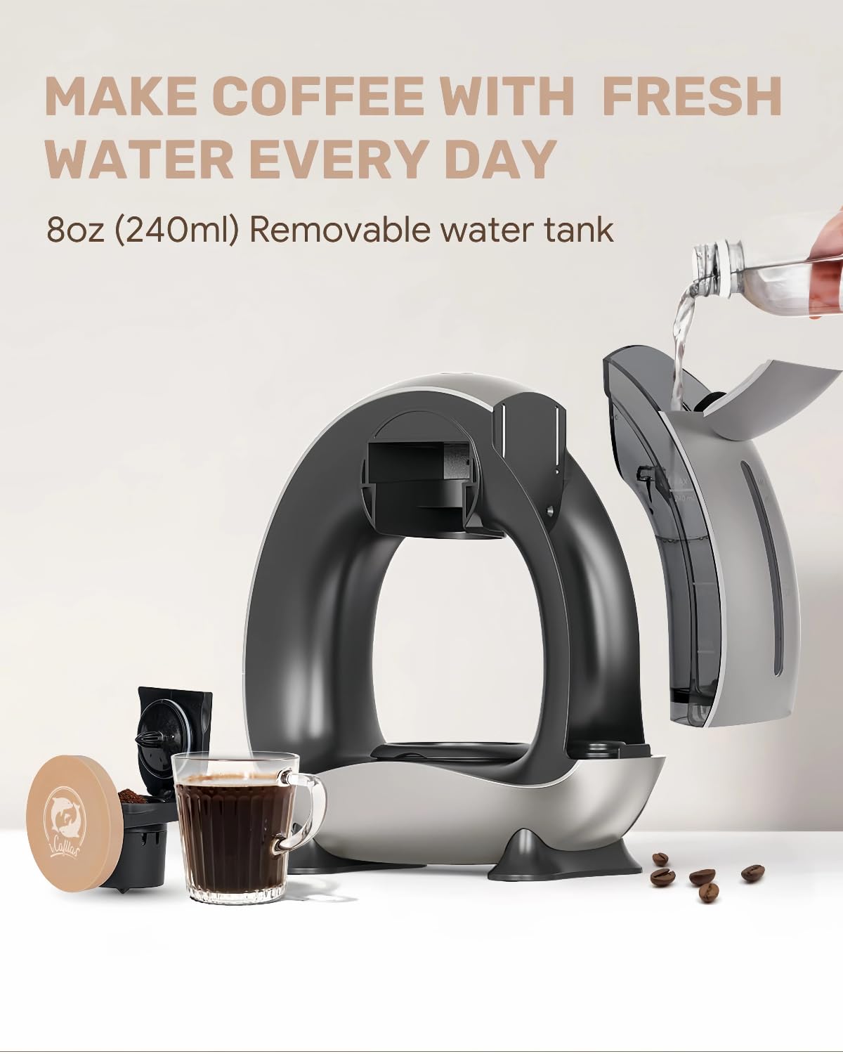 i Cafilas Máquina de café eléctrica Mini cafetería para café molido,Americano 2 en 1 Mini una taza cafetería/preparadora de té, 120-240 ml (gris plata)