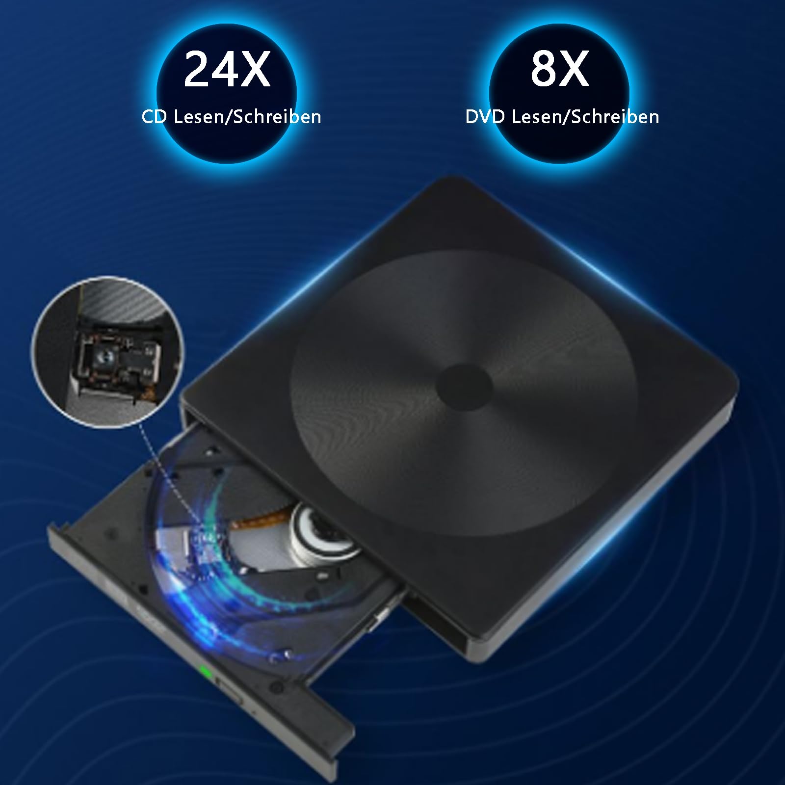 GERUI Externes DVD Laufwerk, CD DVD Brenner Player USB 3.0 Typ-C Writer DVD/CD +/-RW CD Laufwerk für PC Laptop Desktop mit Mac/OS//Linux/Win11/Win10/Win8/XP