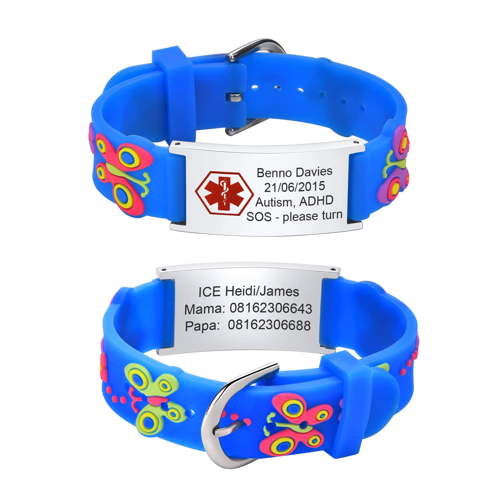 MEALGUET Medical Alert id Bracelets for Kid, Customized Children Silicone & Stainless Steel Adjustable Medical ID Wristband for Toddler,Child,daughter