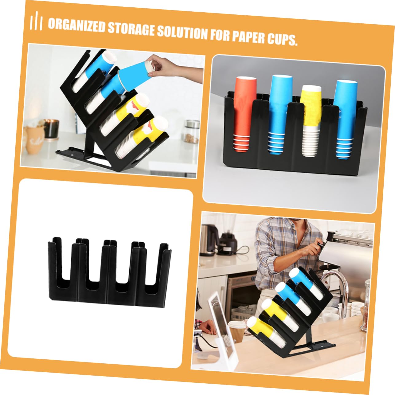 MAGICLULU Dispensador de Vasos de Papel para Encimera, Negro, Plástico | 2 Ranuras, para Vaso de Papel, Cafetería y Tienda de Té, Organizador Reutilizable de Sobremesa