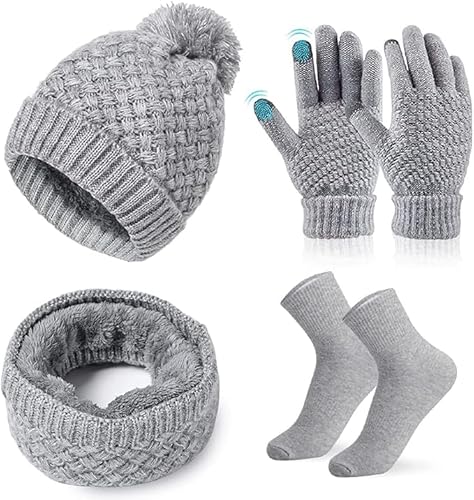 COYBTO Winter Hat, Scarf, Gloves & Socks Set - Beanie Hat with Touchscreen Gloves, Warm Thick Knit Fleece Lined Skiing Gift Set for Women Winter Outdoor Sports COYBTO Winter Hat, Scarf, Gloves & Socks Set - Beanie Hat with Touchscreen Gloves, Warm Thick Knit Fleece Lined Skiing Gift Set for Women Winter Outdoor Sports