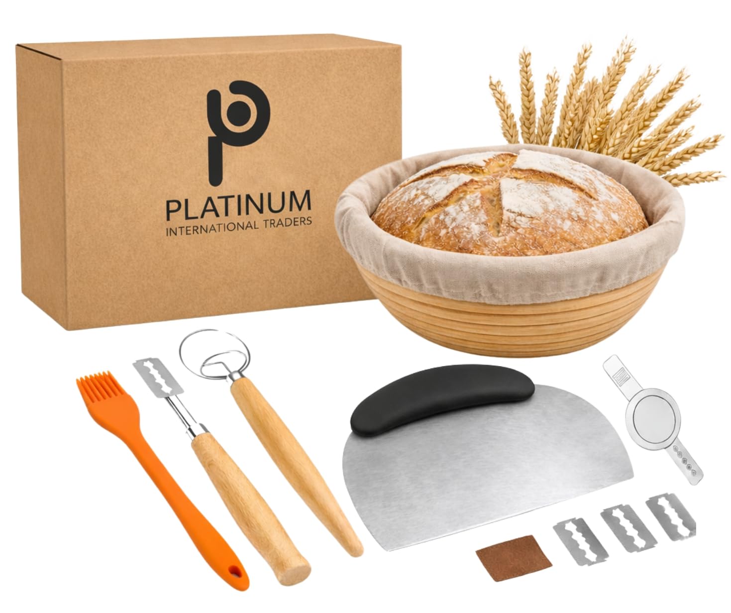 Bread Proofing Basket All-Natural Sourdough Starter Kit with Banneton, Sourdough Proving Basket kit with Cloth Liner & Accessories – Natural Indonesian Rattan Bread Making Accessories