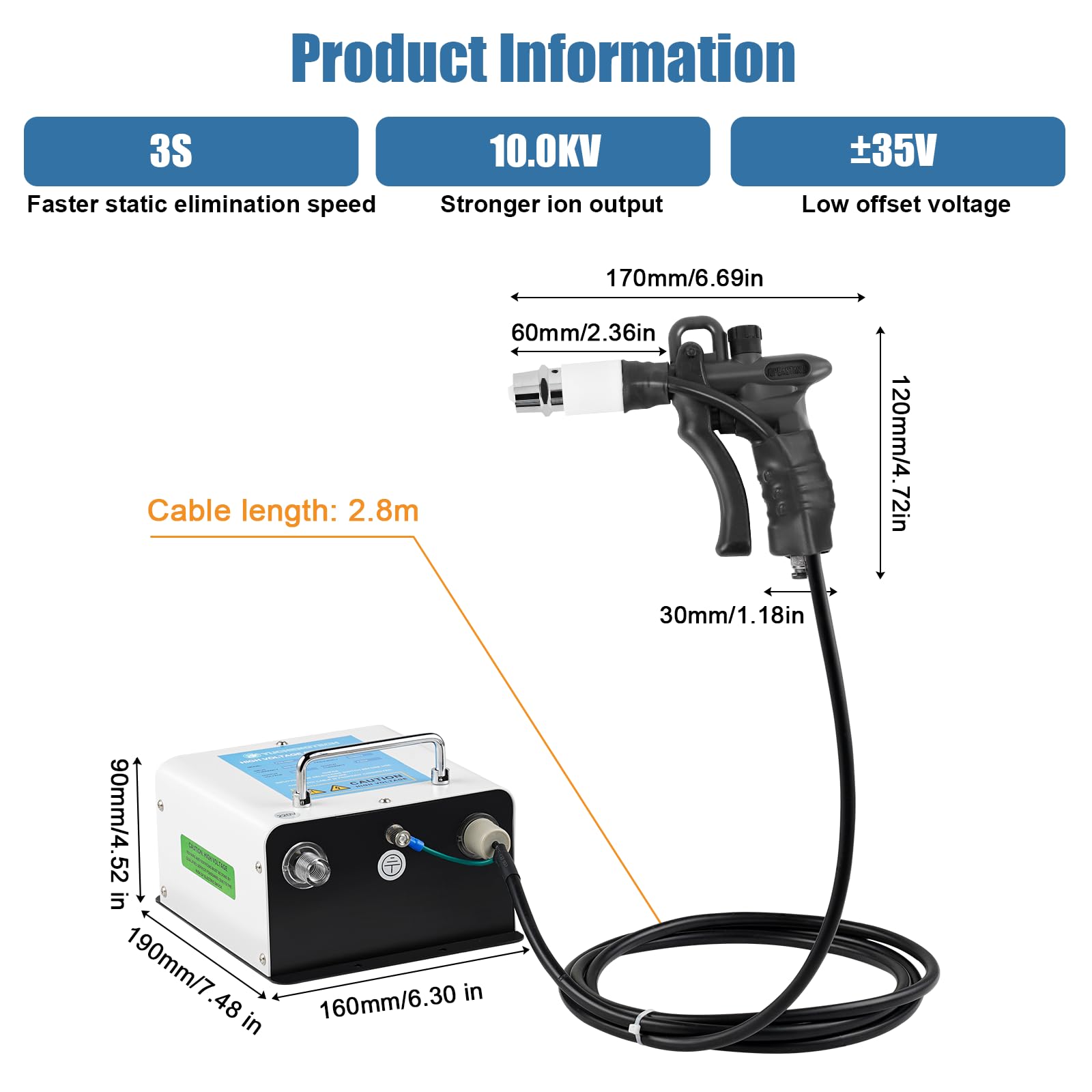 Pistola Antistatica Al Plasma Ad Aria Ionizzante – Soffiatore Portatile Per Eliminazione Elettrostatica, Ago In Acciaio Inox, Pressione 0.2-0.8MPa, Flusso 10m/s