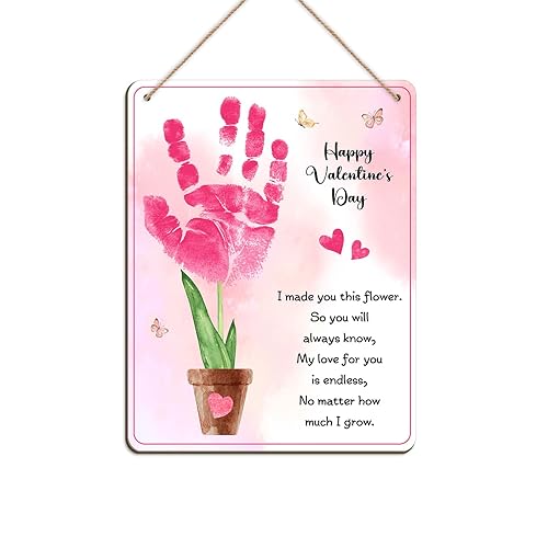 DIY Baby's First Valentine's Day Pink Flower Handprint Hanging Sign,
