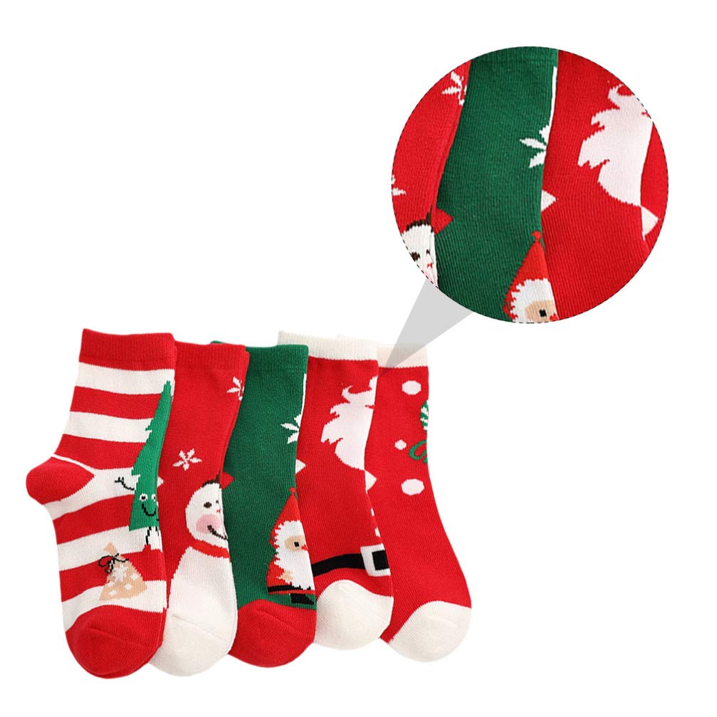 TOYANDONA 5 Paires de Chaussettes de Noël pour Tout-Petits Chaussettes Moyennes D'hiver Chaudes Bas en Coton Doux pour Bébé. (S)