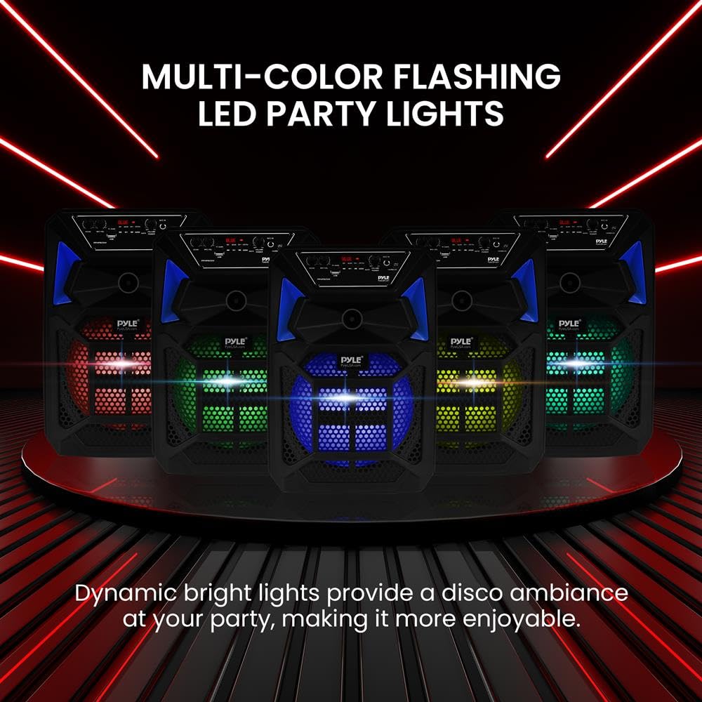 Portable Bluetooth PA Lautsprecher System – 400W Outdoor Bluetooth Lautsprecher Portable PA System mit Fernbedienung, Mikrofon, Mikrofoneingang, Partylichter, MP3/USB SD-Kartenleser, FM Radio