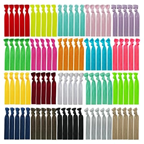 100 Assorted Solid Color No Crease Hair ties for Women Girl's Ponytail Holder Cover