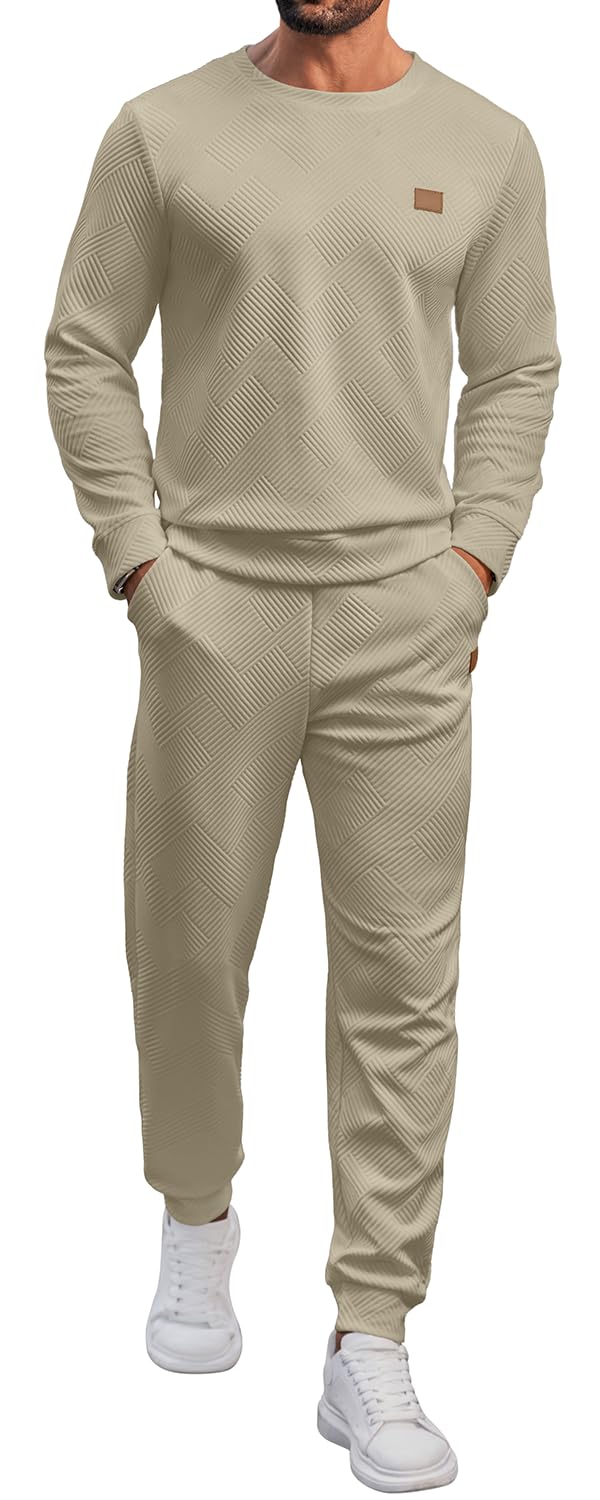 Vssjavun Mens Sweatsuits 2 Piece Set Long Sleeve Jacquard Sweatshirt Jogging Sweatpants Tracksuits