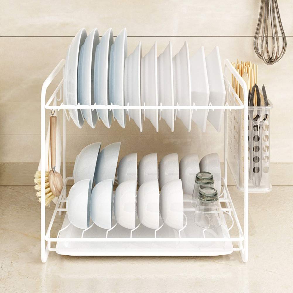 Support À Vaisselle pour 11 Assiettes, 14 Bols Et Porte-Baguettes Amovible, Support De Séchage pour Bol Et Tasse avec Égouttoir, Blanc