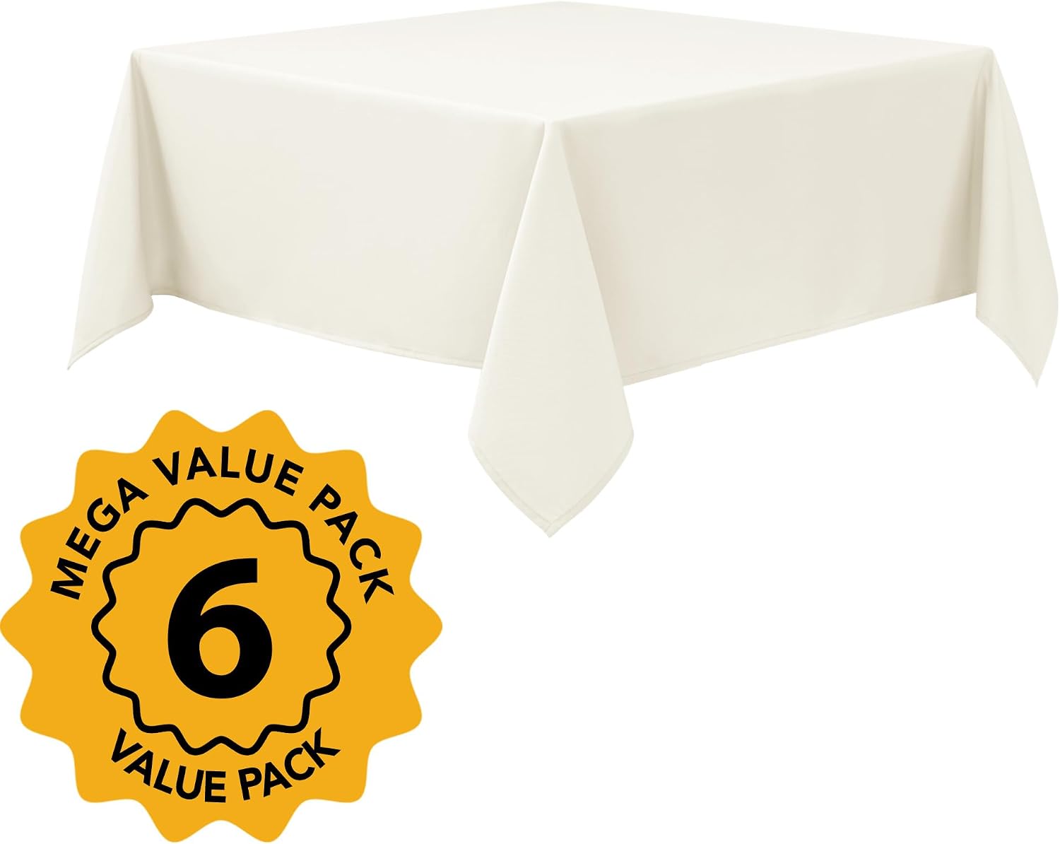 6-Pack Ivory Tablecloths for Square Tables, 54 x 54 Inches, Stain-Resistant Polyester Fabric for 2 Foot Tables - Washable Table Covers for Weddings, Banquets, Birthday Parties, Events thumbnail