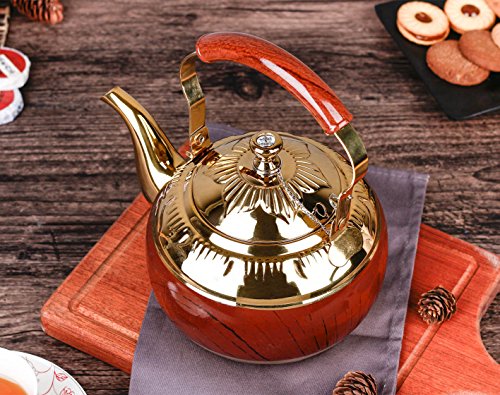 2 Liter Teapot Gold Pot with Infuser for Loose Tea Stainless Steel Coffee Kettle 8 Cup Induction Stovetop Tea Pot Strainer Office Hot Water Mirror Finish 68 Ounce by Onlycooker - Thumbnail 7