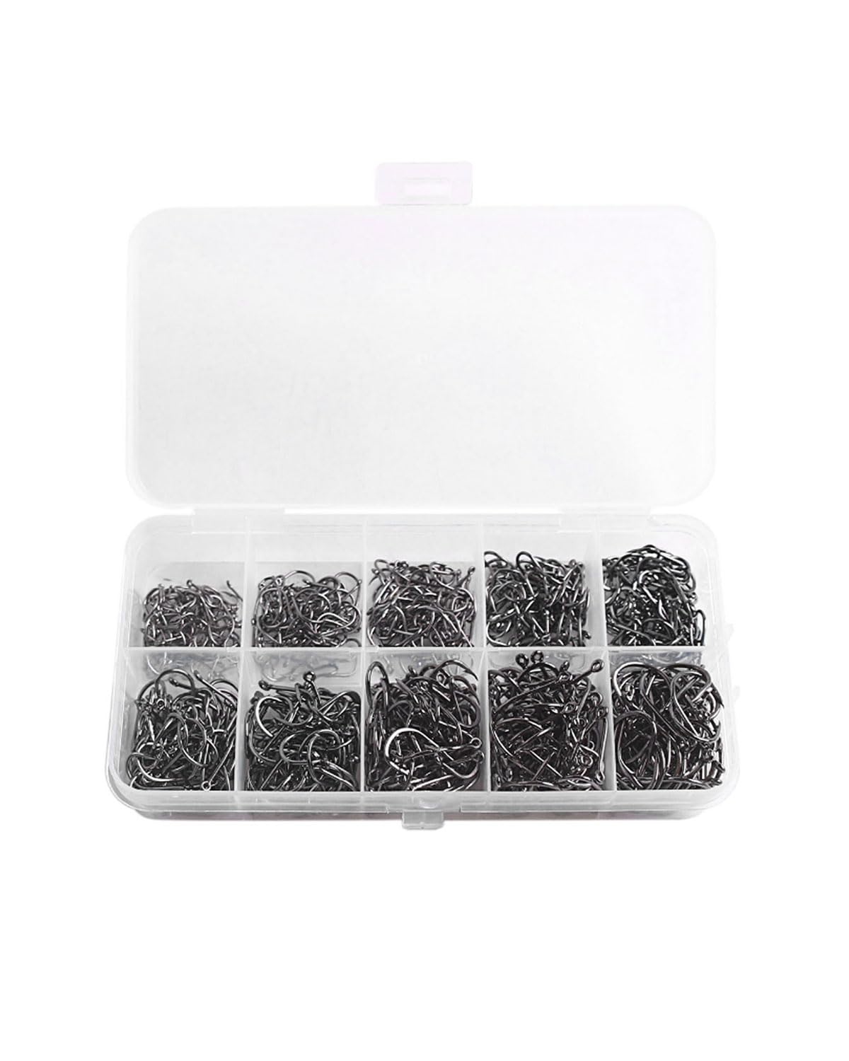 Anzuelos de Pesca 600 PCS 10 Tamaños, Gancho de Acero al Carbono con Caja de Plástico 3#-12#
