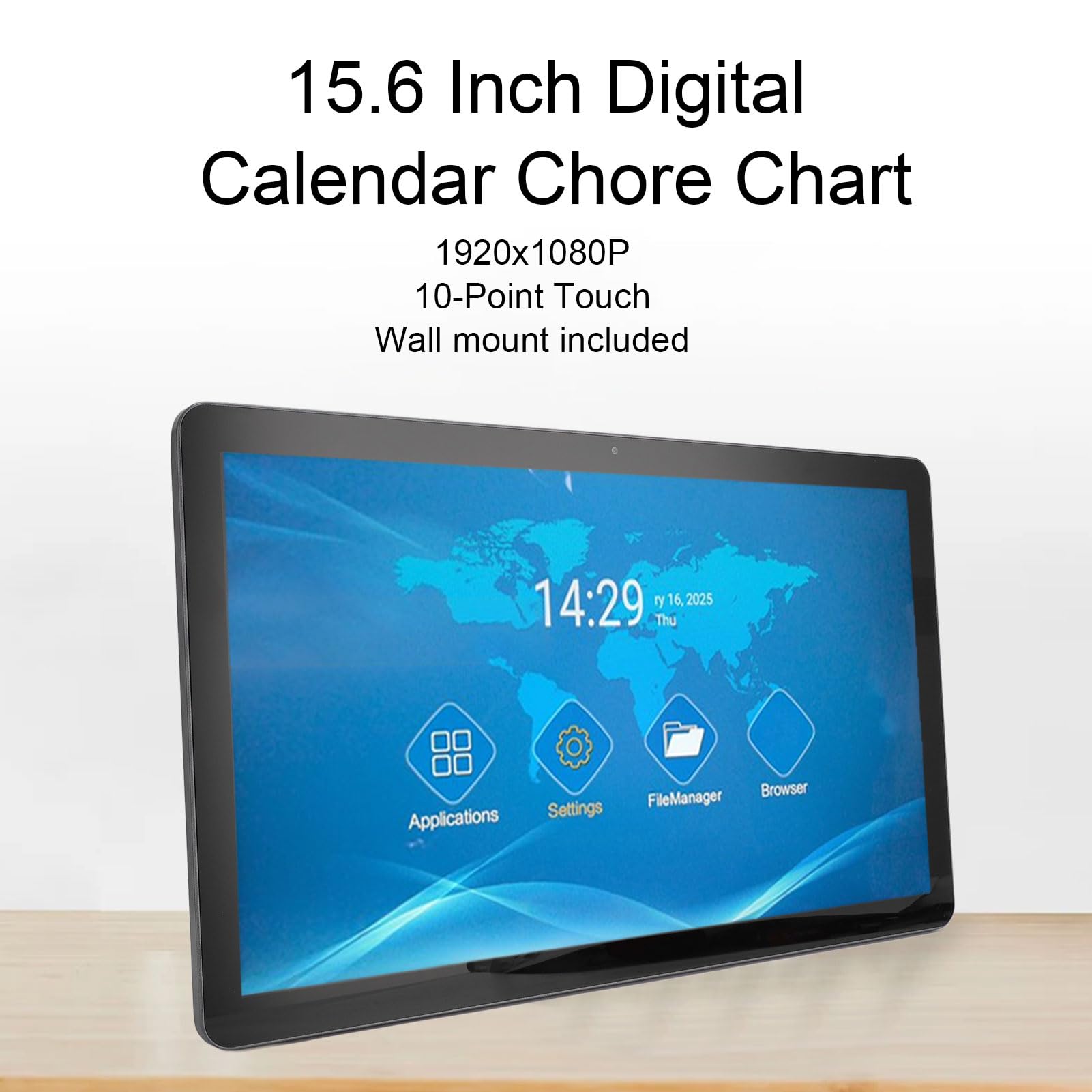 Cuifati 15,6 "Digitalkalender CHORE -Diagramm, 1920 X 1080p Full HD Touchscreen Smart Family Planer mit 5MP HD -Kamera, Digitaler Kalender für Familienpläne Anzeigen (EU-Stecker)