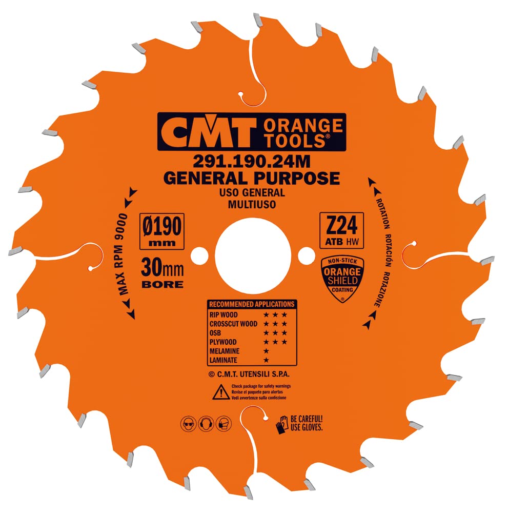 Cmt Orange Tools Stainlesssteel Circular Saw Blade Hw 190 X 2.6/1.6 X 30 Z = 24 10° Atb - 291.190.24M - For Longitudinal And Cross-Sections.