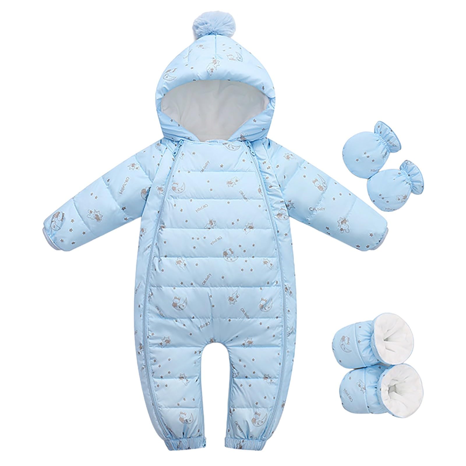 Baby Boy Girl Snowsuit Romper Winter Coat Infant Zip Warm Hoodie Jumpsuit Fleece Lined Snow Suits (BU2, 6-12 Months)