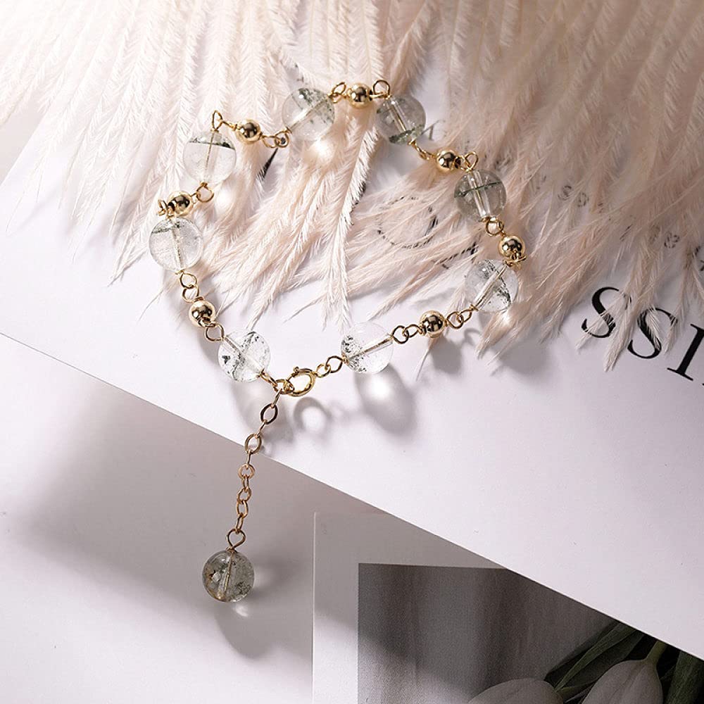 Girls Accessories Bracciale in Argento Sterling 925 Vintage per Donna Semplice Oro 14 carati Pietra Verde Perline Rotonde Fascino Classico di Gioielli Spiaggia Estiva Birthday Gift