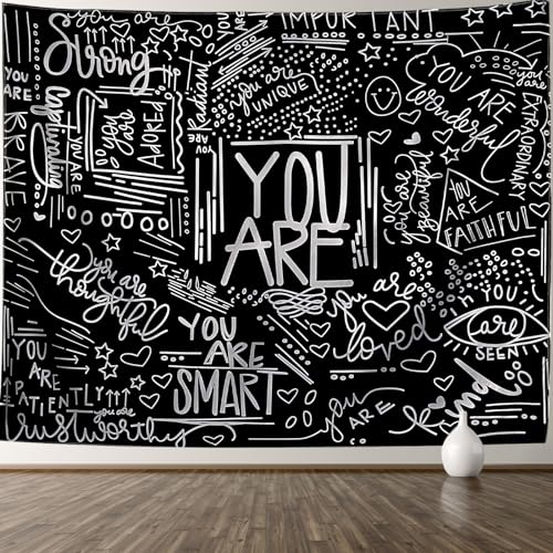 KJHL Quote You Are Wall Tapestry Black and White Inspirational Classroom Kids Tapestries Wall Hanging Motivational Positive Affirmations Saying Aesthetic Tapestry for Bedroom Dorm(30