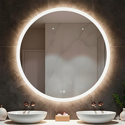 Espejo Baño con Luz LED Regulable - Espejo Redondo 80 cm con Antivaho e Interruptor Táctil - Espejos de Baño con Brillo Ajustable y Función Memoria, Retroiluminado (80 x 80 CM)
