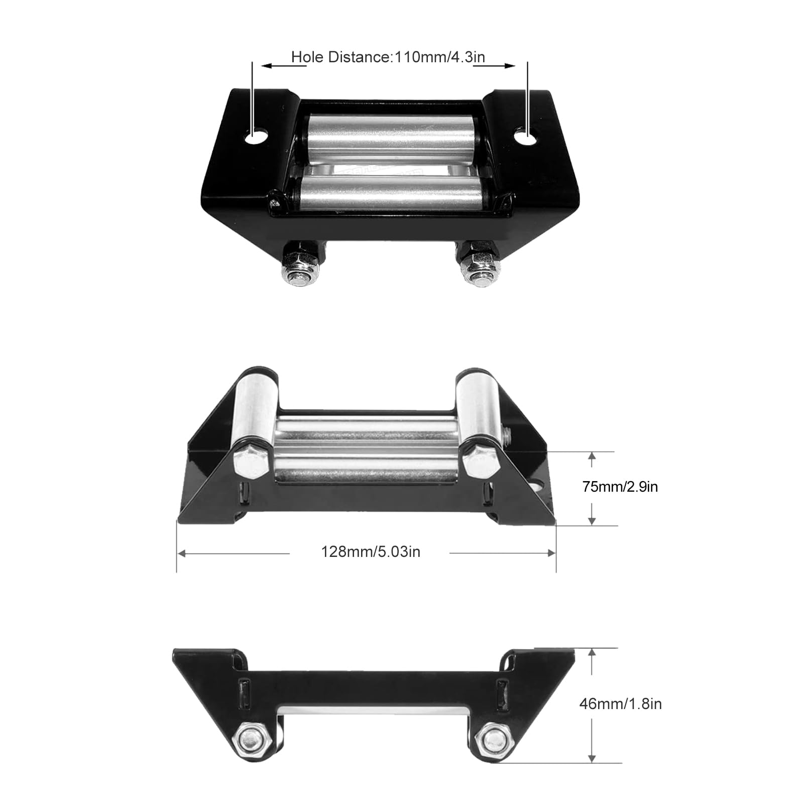 Guide-câble à rouleaux robustes Sunicon galvanisé, distance entre les trous de 110 mm/4,3 po, construction robuste, accessoires de treuil durables et fiables pour les besoins de