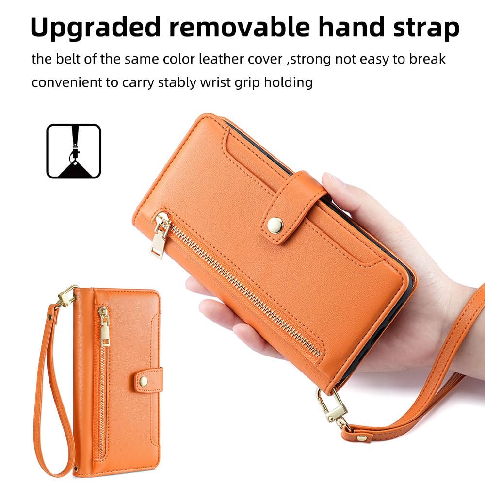 Funda con Tapa Tipo Billetera con Cremallera Cruzada para Samsung Galaxy S23 S22 Plus S21 S20 FE Note 20 Ultra A54 A53 A34 A14 A22 5G, Naranja, para Galaxy A33 5G