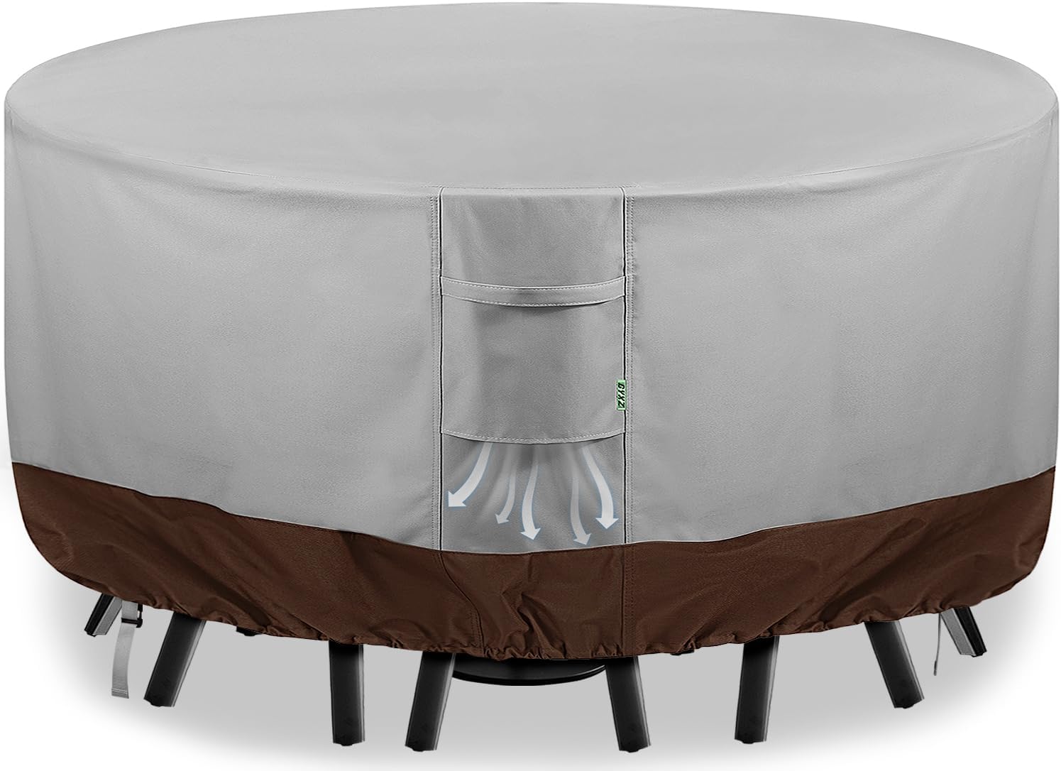 Round Patio Furniture Covers, 84" DIA x 28 H Waterproof Outdoor Furniture Cover for Patio Table & Chair Sets, 600D Heavy-duty UV-Resistant Fade-Proof Protection, Grey & Brown