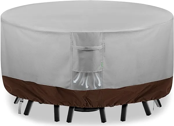 Round Patio Furniture Covers, 78" DIA x 28 H Waterproof Outdoor Furniture Cover for Patio Table & Chair Sets, 600D Heavy-duty UV-Resistant Fade-Proof Protection, Grey & Brown