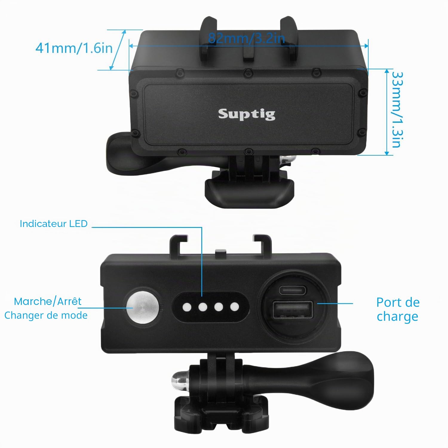 Suptig Chargeur portable, batterie externe, compatible avec GoPro Hero 13, Hero 12, Hero 11, Hero 10, Hero 9, 8, 7, 6, 5, 4, 3, 3+, Hero Session, DJI osmo, Insta 360