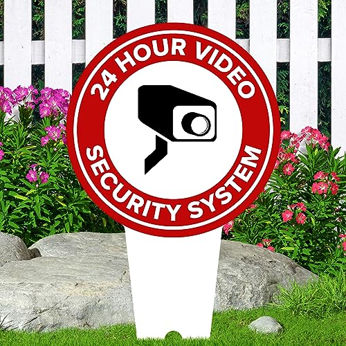 Image of 24 Hour, Video Security System Sign, 11x21, Heavy Duty Integrated Ground Stakes, Indoor /Outdoor Use, Rust Free Aluminum Composite, Made in USA by My Sign center