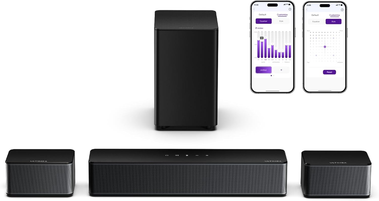 ULTIMEA 5.1 Surround Sound System, Sound Bar for TV, 3D Soundbar Home Theatre System with Adjustable Wireless Subwoofer and Rear Speakers, Bluetooth TV Virtual Surround Sound Speakers, Poseidon D50