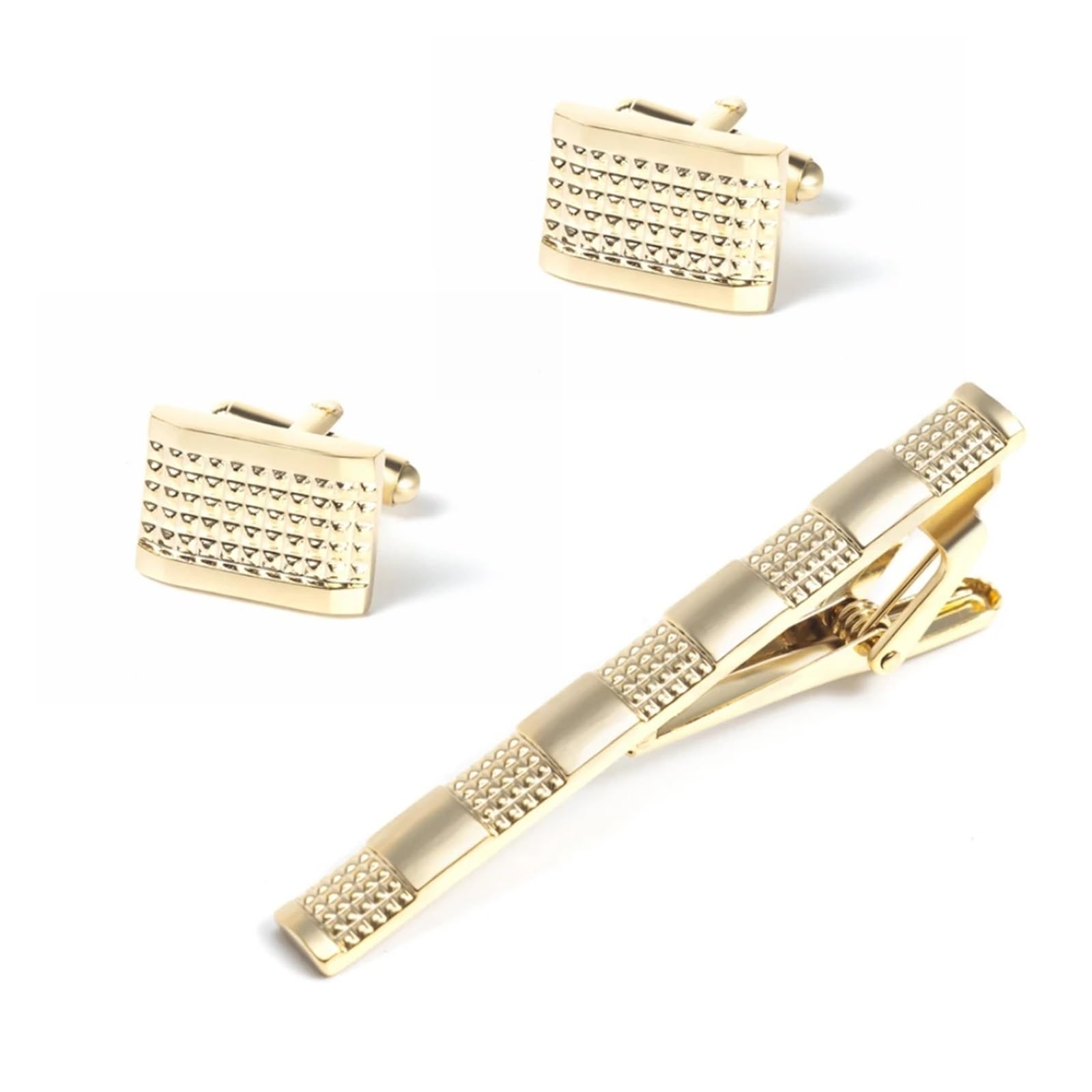 Juego de Gemelos con Clip de Corbata Cepillado galvanizado para Camisa de Negocios de Hombre, Accesorios Formales