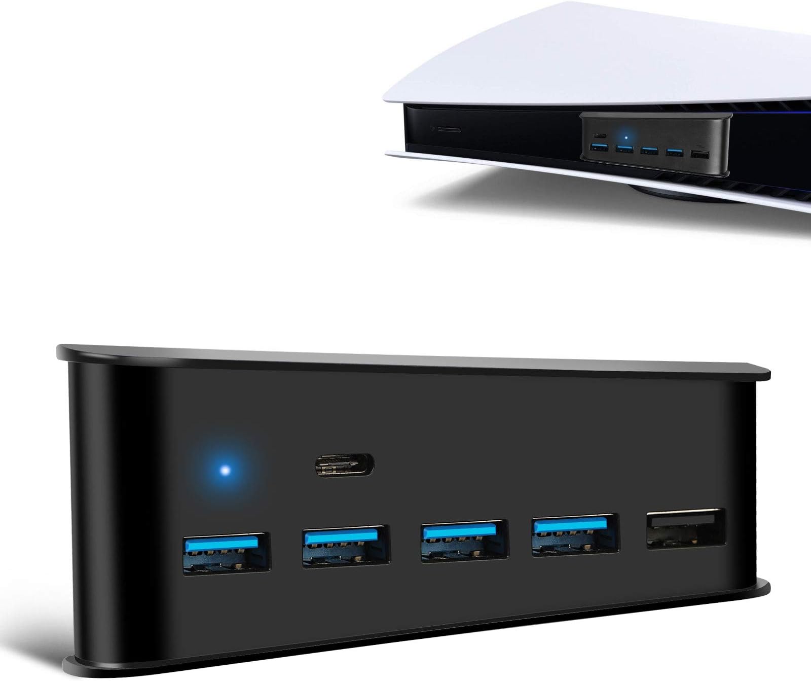 EEEKit 5 Port USB Hub for PS5 Console, High-Speed Expansion USB 3.0 Hub Charger Adapter with Type-C Compatible with Playstation 5 Gaming Console