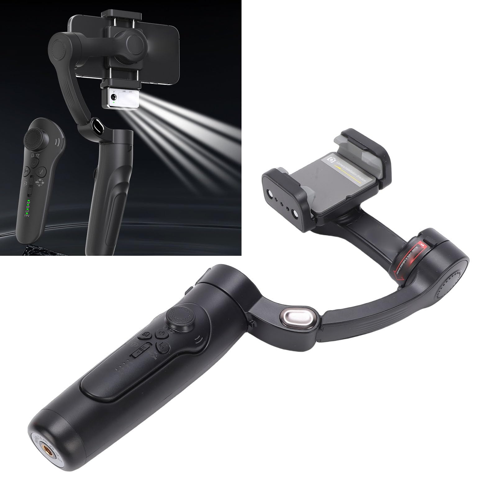 Luocute Stabilisateur de Téléphone, éclairage Magnétique AI, 10 Niveaux de luminosité, 3 Températures de Couleur, Suivi Rabattable à 180°, Télécommande Pliable et Amovible pour