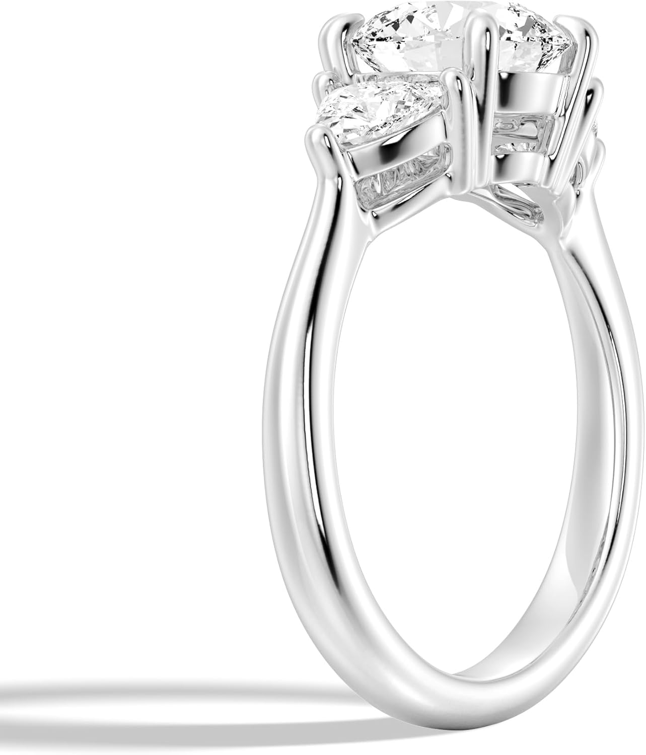 MSBLUE® 3ct Three Stone Moissanite Engagement Ring, D Color VVS1 Round Cut Center with Triangular Side Stones, S925 Sterling Silver, Rhodium Finish - Image 3