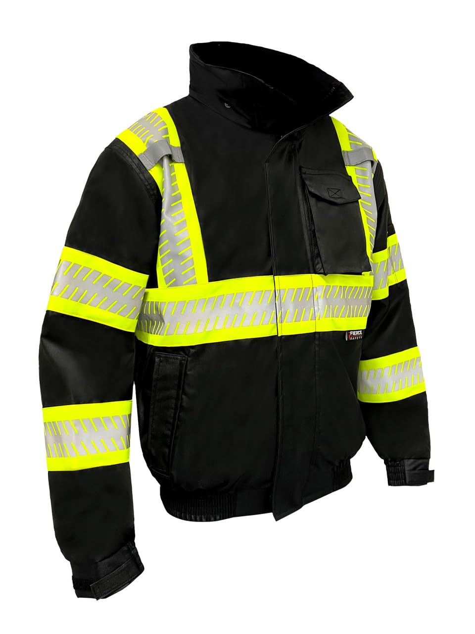 Fierce Safety 3-in-1 Superior Hi-Vis Black Bomber Safety Jacket with Fleece - ANSI Class 1