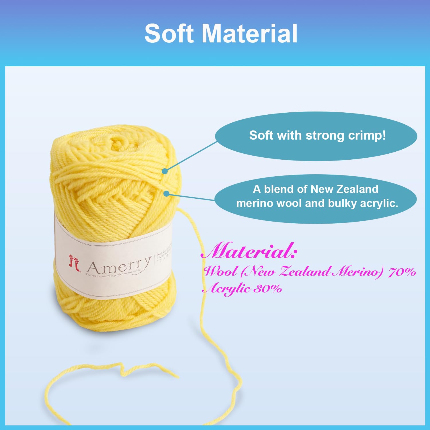 Hamanaka Amerry Garn, 5 Knäuel, mittelschwer, Kammgarn, 70 % neuseeländische Merinowolle, 30 % Acryl-Mischung, weiches und leicht zu strickendes Garn zum Stricken und Häkeln, hergestellt in Japan (Col