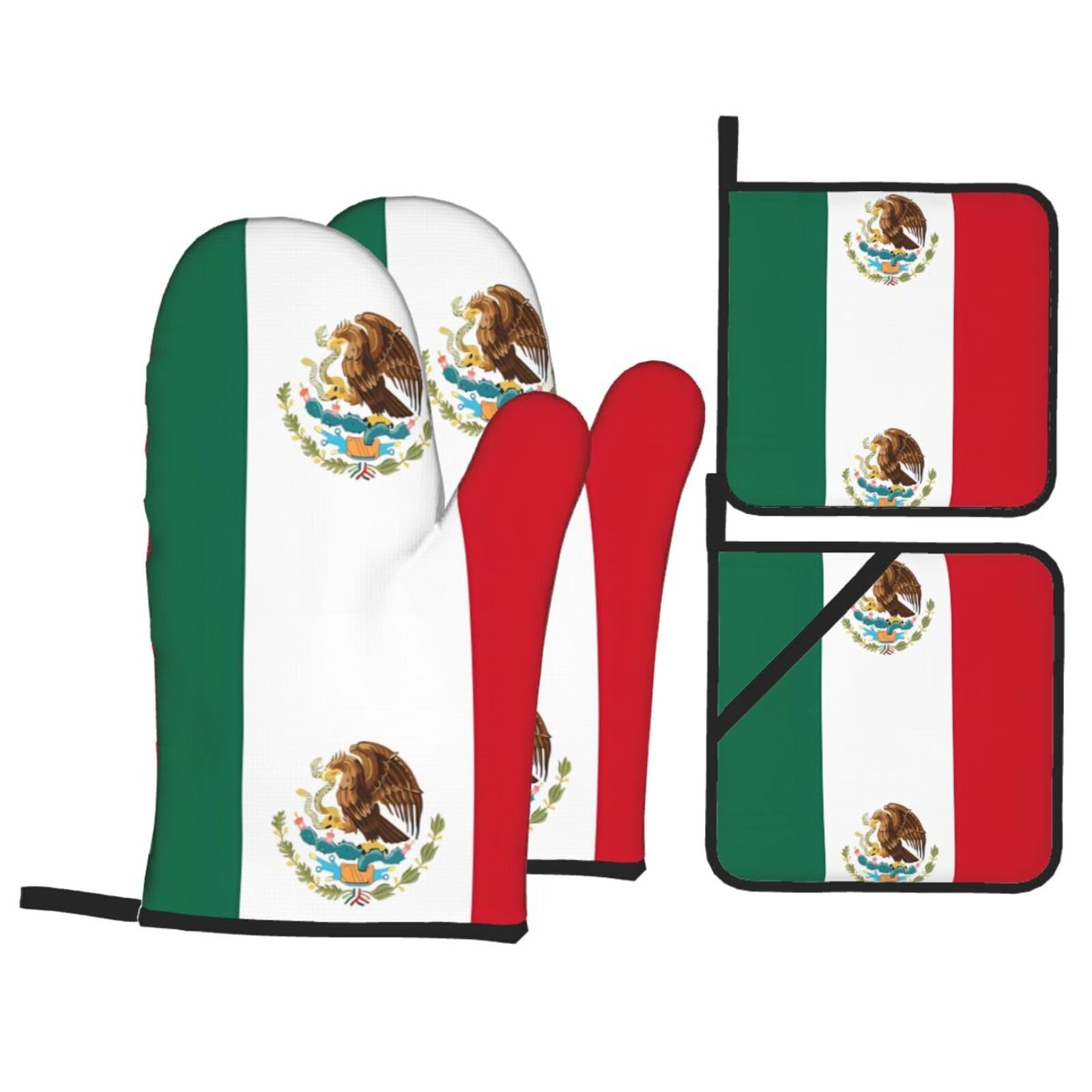 HJFCZH Flag of Mexico Prints Kitchen Throw Set: Durable Oven Layers with Waterproof Polyester – 4 Piece Heat Protection System