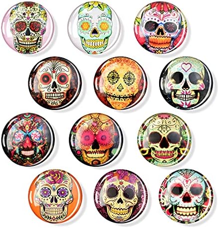 ESSPOC 12PCS Halloween Refrigerator Magnets Skull Decorated Fridge Magnet Glass Magnets Decorative Mini Magnets for Whiteboard Office Cabinets Kitchen Locker Cool Magnets Gift(Skull), 30x30x8 mm