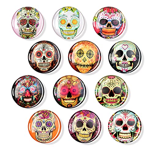Esspoc 12Pcs Halloween Refrigerator Magnets Skull Decorated Fridge Magnet Glass Magnets Decorative Mini Magnets For Whiteboard Office Cabinets Kitchen Locker Cool Magnets Gift(Skull), 30X30X8 Mm #TOP2