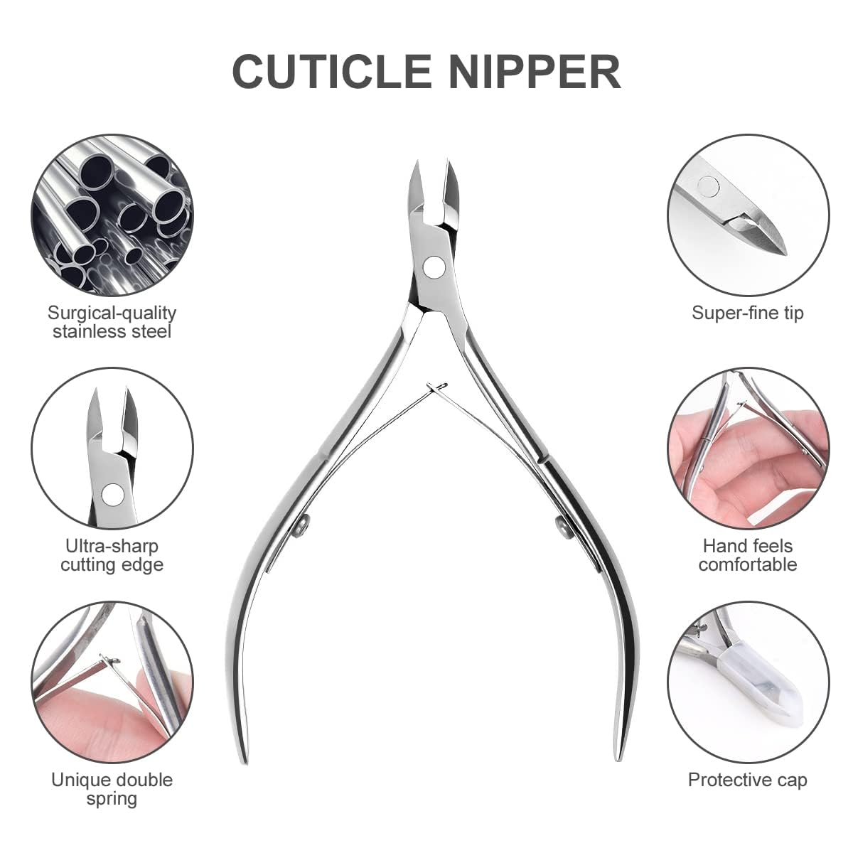 ACWOO Taglia Cuticole Professionale, 4 Pezzi Tronchesi per Cuticole, Tronchese Unghie Acciaio Inox per Unghie Incarnite Spesse Dure, Kit di Strumenti per Manicure con Spingi Cuticole