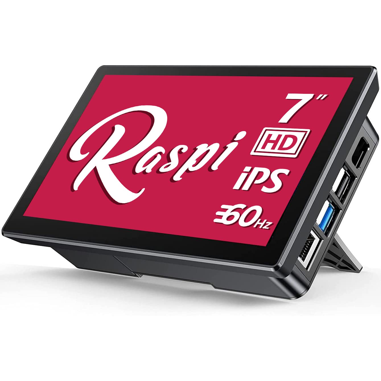 EVICIV Raspberry Pi Monitor, 7 Inch Touch Screen Display with Case, 1024x600 LCD IPS with Type C/HD Ports, Cooling Fan, Built-in Dual Speakers, All-in-One Design for Raspberry Pi 4/ 3B+, PC, Phones