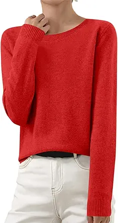 OIOLOYJM Fall Cashmere Sweaters for Women 2025 Crewneck Long Sleeve Tops Knitted Pullovers Lightweight Merino Wool Sweater