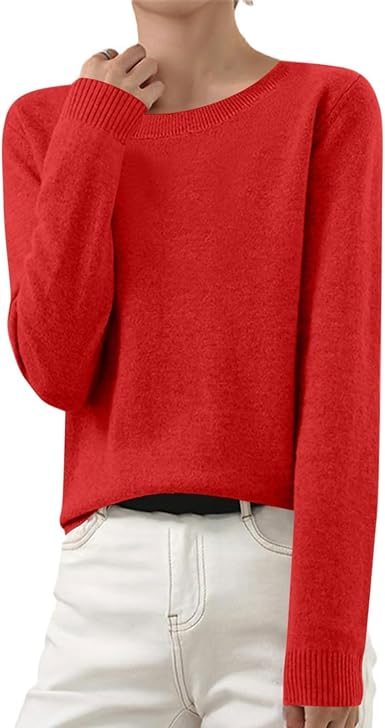 OIOLOYJM Fall Cashmere Sweaters for Women 2025 Crewneck Long Sleeve Tops Knitted Pullovers Lightweight Merino Wool Sweater