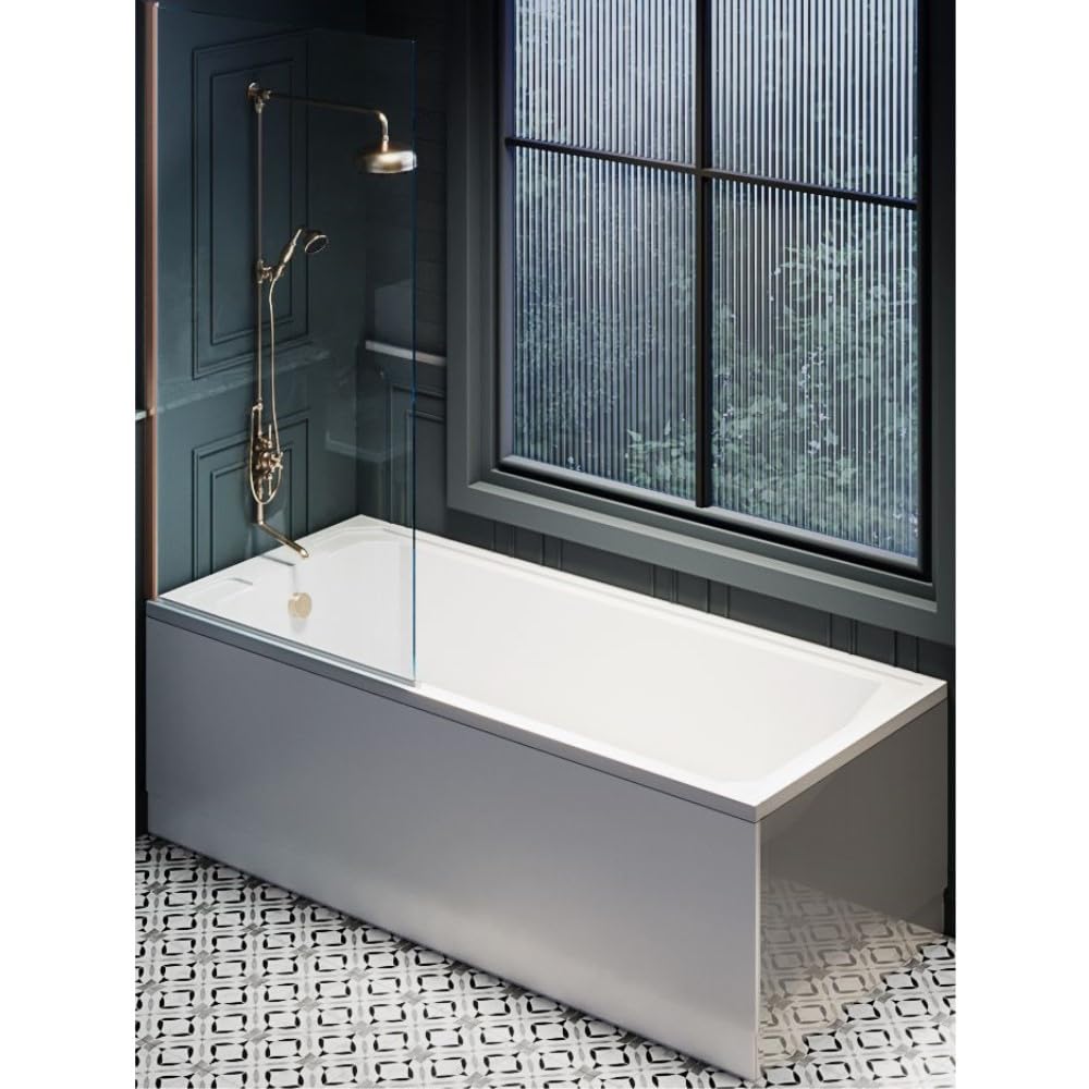 Milano Brushed Copper Screen & Side Panel Richmond White 1700Mm X 700Mm Single Ended Shower Bath Copper Screen Side Panel