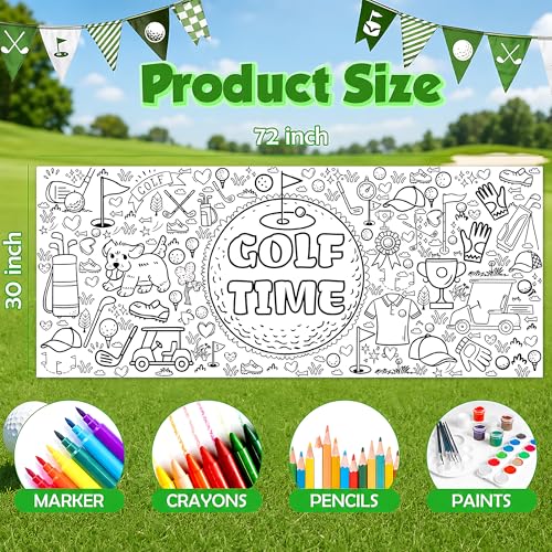 Image of OHOME Golf Giant Coloring Poster /Tablecloth - Golf Accessories Decorations | 30 x 72 Inches Jumbo Paper Coloring Banner - Kids Crafts Gifts Toys Games Golf Party Decorations - Arts Crafts Supplies