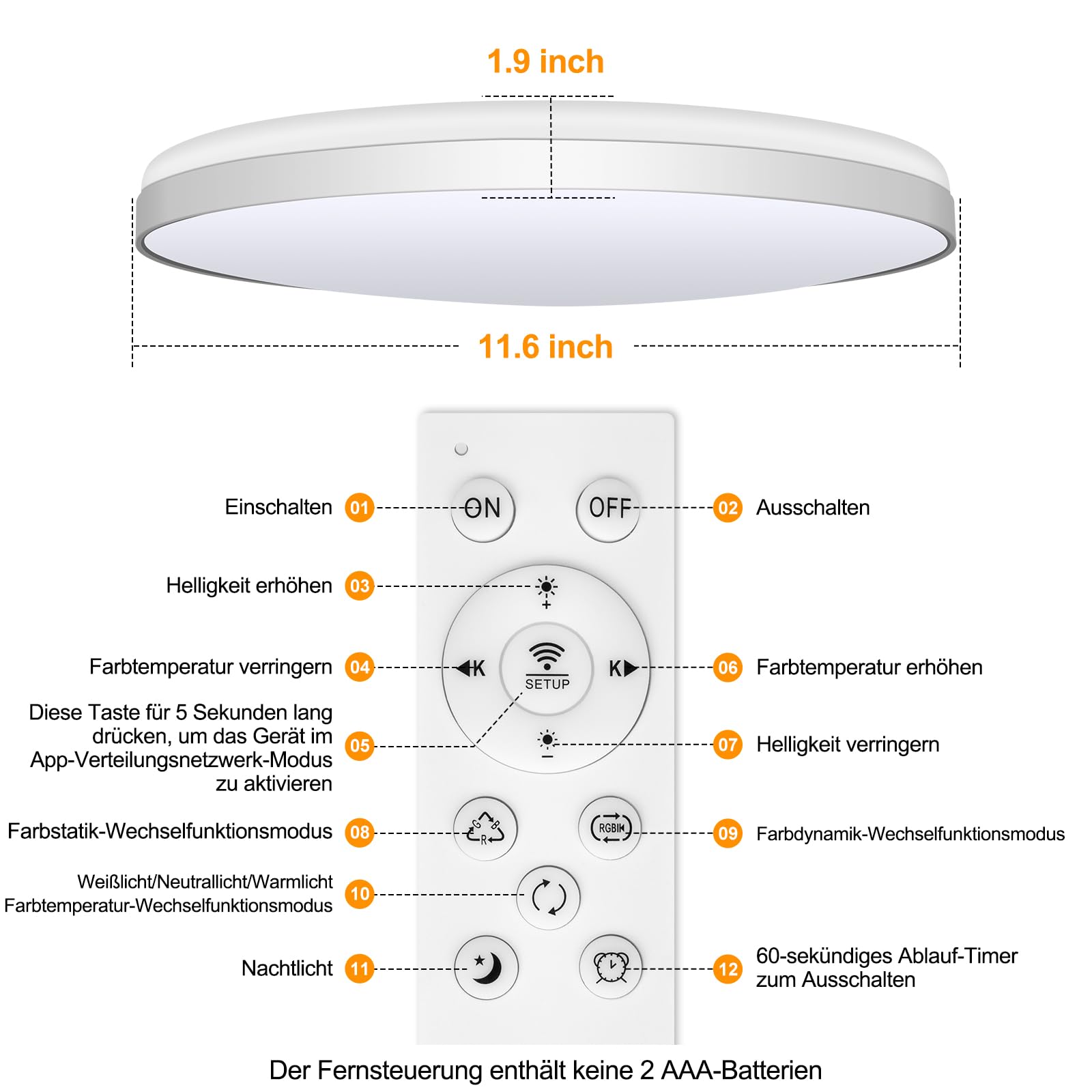 LED Deckenleuchte Dimmbar, 36W Ø30cm Smart RGBIC LED Deckenlampe mit Fernbedienung, Funktioniert mit Alexa & Google Assistant, Deckenleuchten für Schlafzimmer, Wohnzimmer