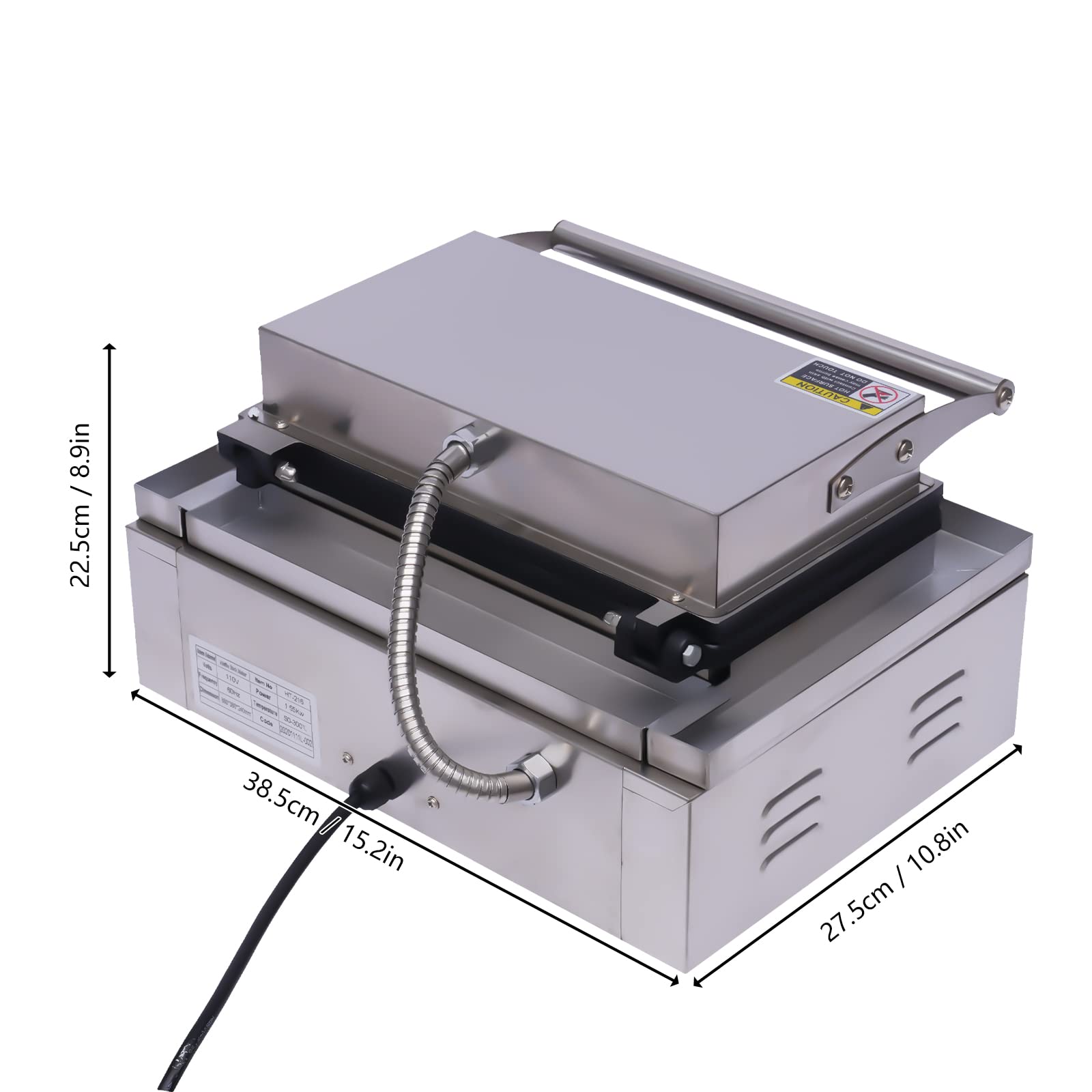 Machine à hot-dog électrique 1500 W en acier inoxydable, contrôle de la température de 50 à 300 °C, avec minuterie de 5 minutes et 6 moules à hot-dog, pour la cuisine domestique, les stands de rue