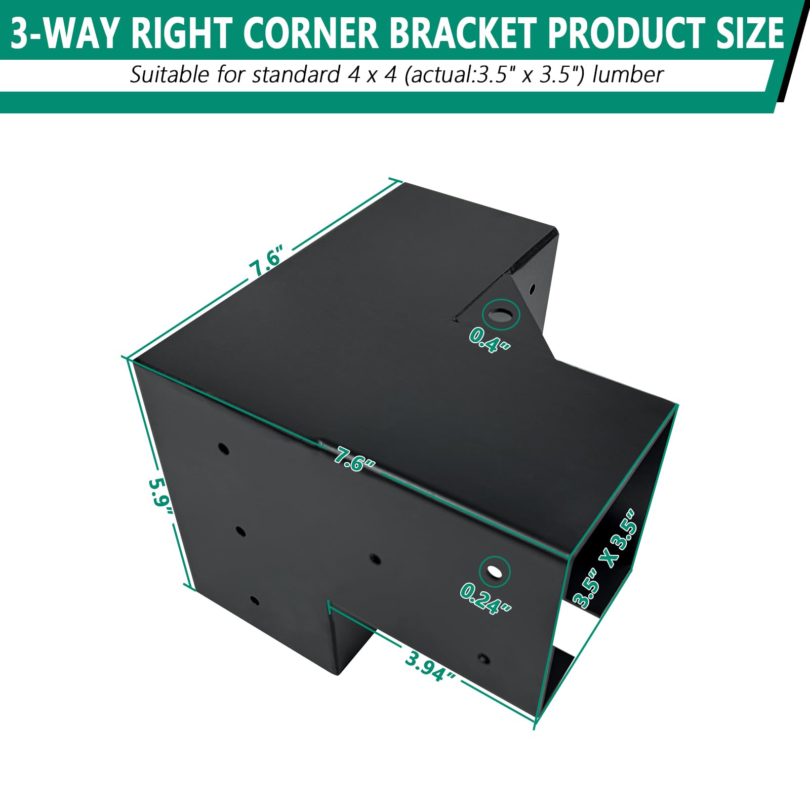 VoTwoofv Pergola Bracket kit 4x4,3-Way Right Angle Corner Bracket Woodworks Pergola kit for Wood Beam (Actual: 3.5"x3.5'') Outdoor Gazebos,Patio Pergolas,Log Cabins - 4Pack